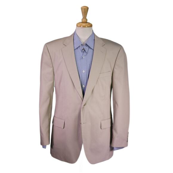 Frank Stella New York Khaki Tan Cotton Poplin 2-Btn Blazer Jacket 43R - Picture 1 of 8